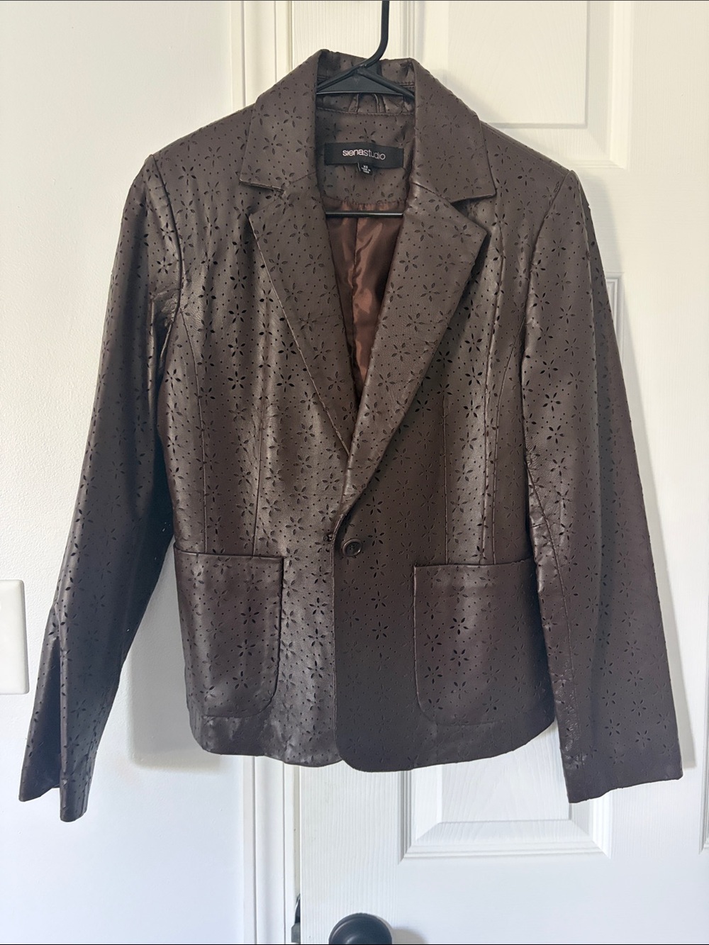 Brown Laser-Cut Faux Leather Blazer